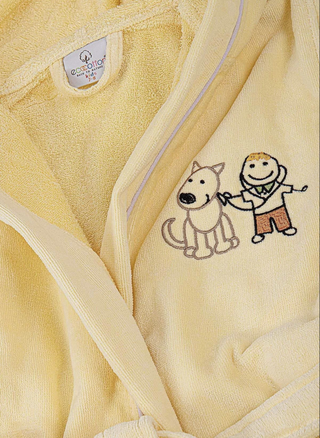 Ecocotton Carnaval Unisex Children&#39;s Bathrobe 100% Organic Cotton Embroidered Yellow
