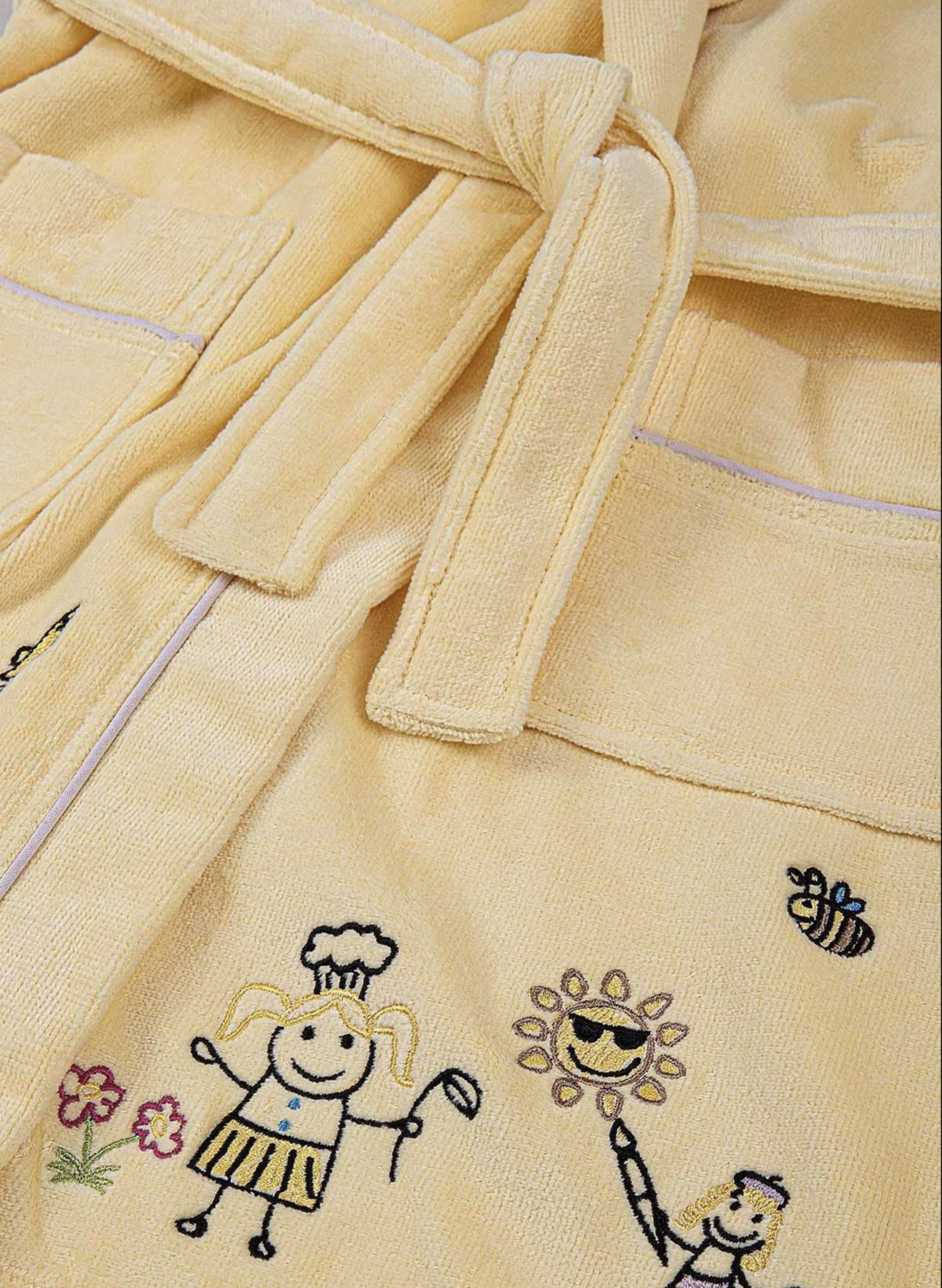 Ecocotton Carnaval Unisex Children&#39;s Bathrobe 100% Organic Cotton Embroidered Yellow