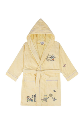 Ecocotton Carnaval Unisex Children&#39;s Bathrobe 100% Organic Cotton Embroidered Yellow