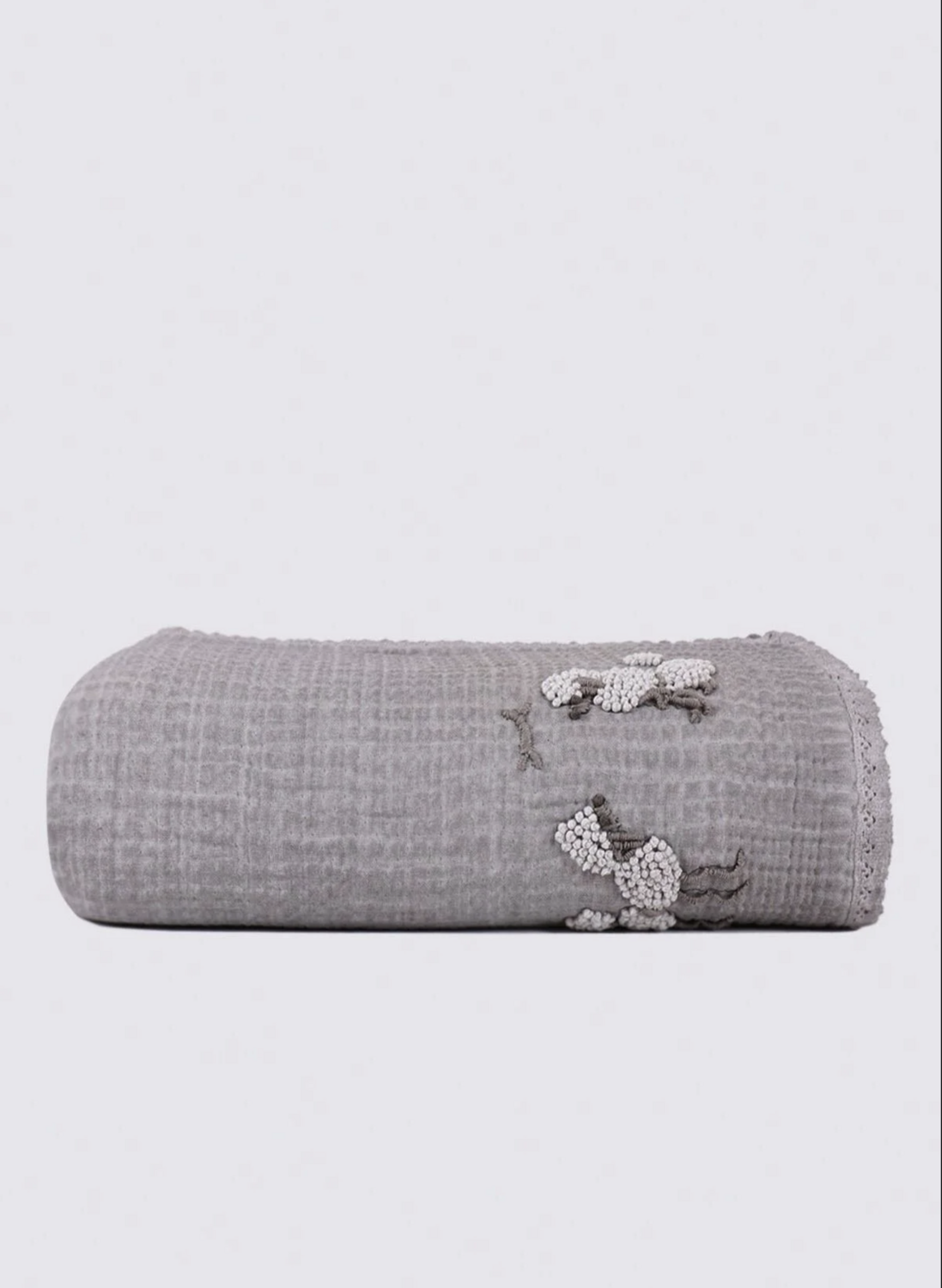 Ecocotton Kayra Baby Bedspread 100% Organic Cotton Muslin Hand Embroidered Gray 100x100 Cm