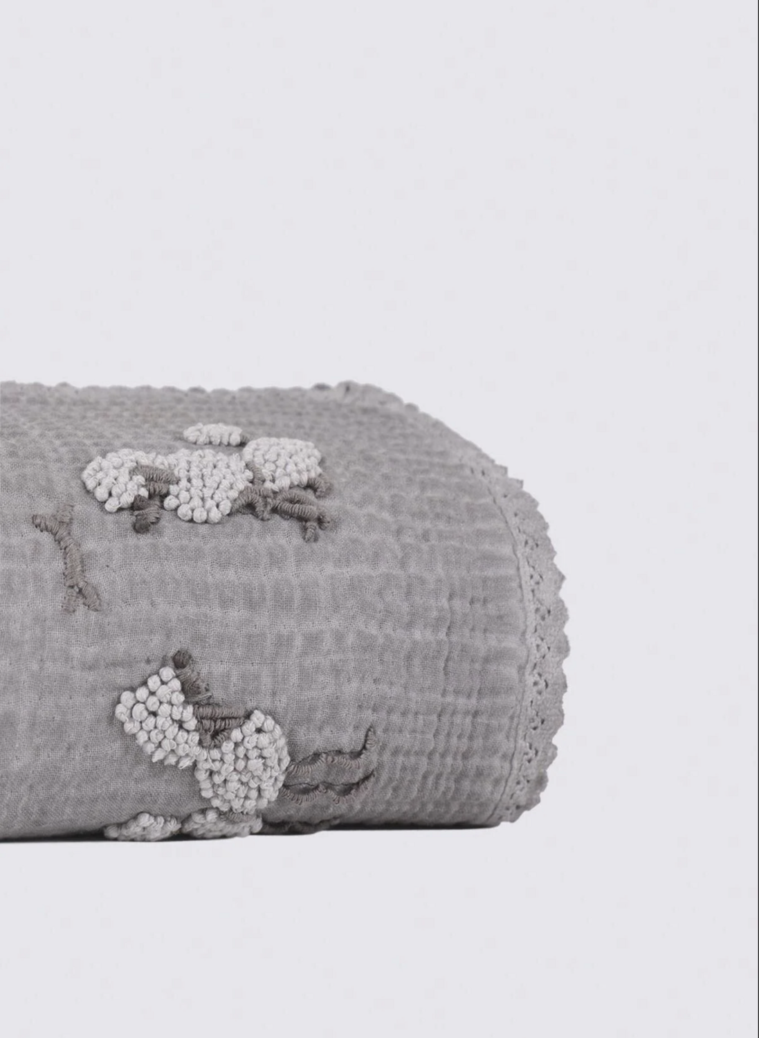 Ecocotton Kayra Baby Bedspread 100% Organic Cotton Muslin Hand Embroidered Gray 100x100 Cm