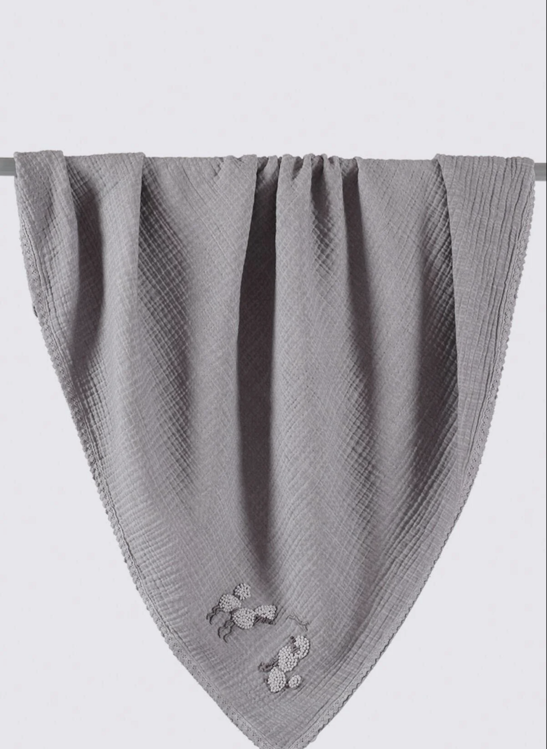 Ecocotton Kayra Baby Bedspread 100% Organic Cotton Muslin Hand Embroidered Gray 100x100 Cm
