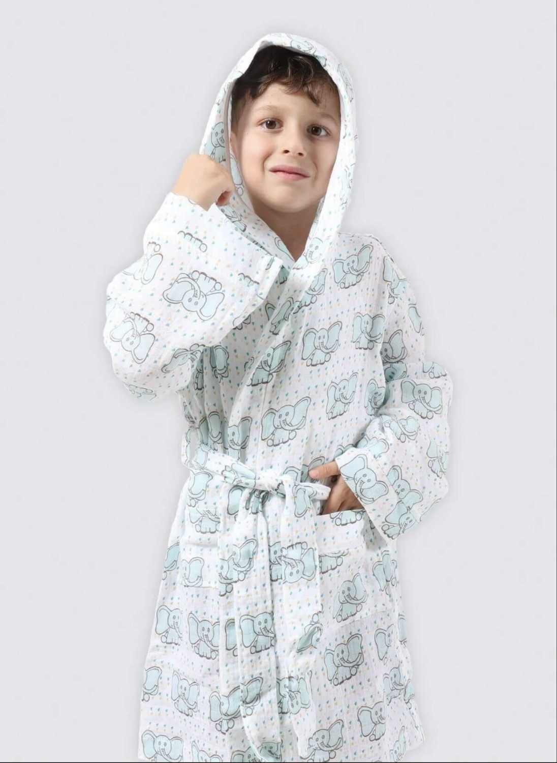 Ecocotton Borneo Children&#39;s Bathrobe 100% Organic Cotton Muslin Mint