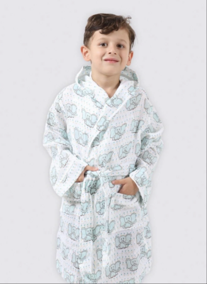 Ecocotton Borneo Children&#39;s Bathrobe 100% Organic Cotton Muslin Mint