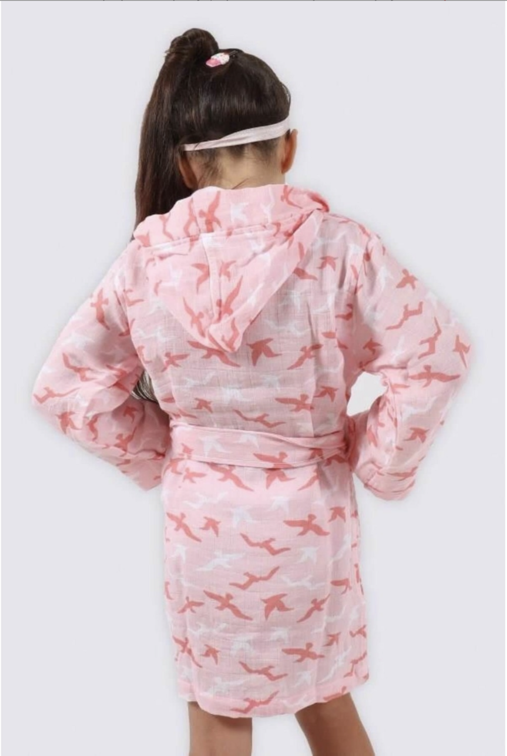Ecocotton Turna Girl&#39;s Bathrobe 100% Organic Cotton Muslin Printed Salmon