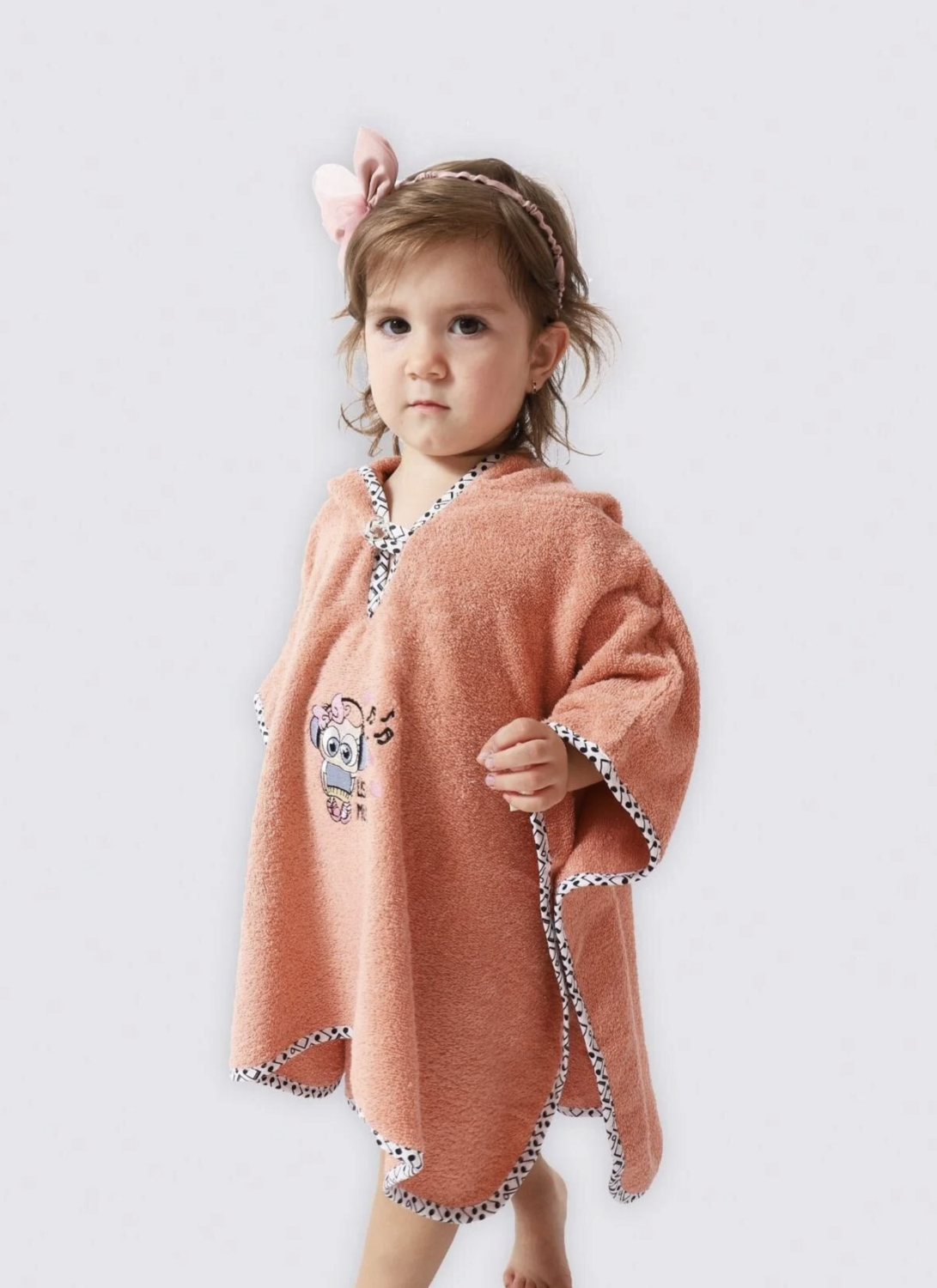 Ecocotton Melodica Baby Poncho 100% Organic Cotton Embroidered Salmon 2-5 Years