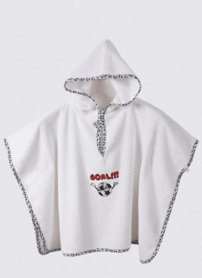 Ecocotton Funny Football Baby Poncho 100% Organic Cotton Embroidered White 2-5 Years