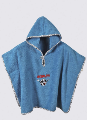Ecocotton Funny Football Baby Poncho 100% Organic Cotton Embroidered Blue 2-5 Years