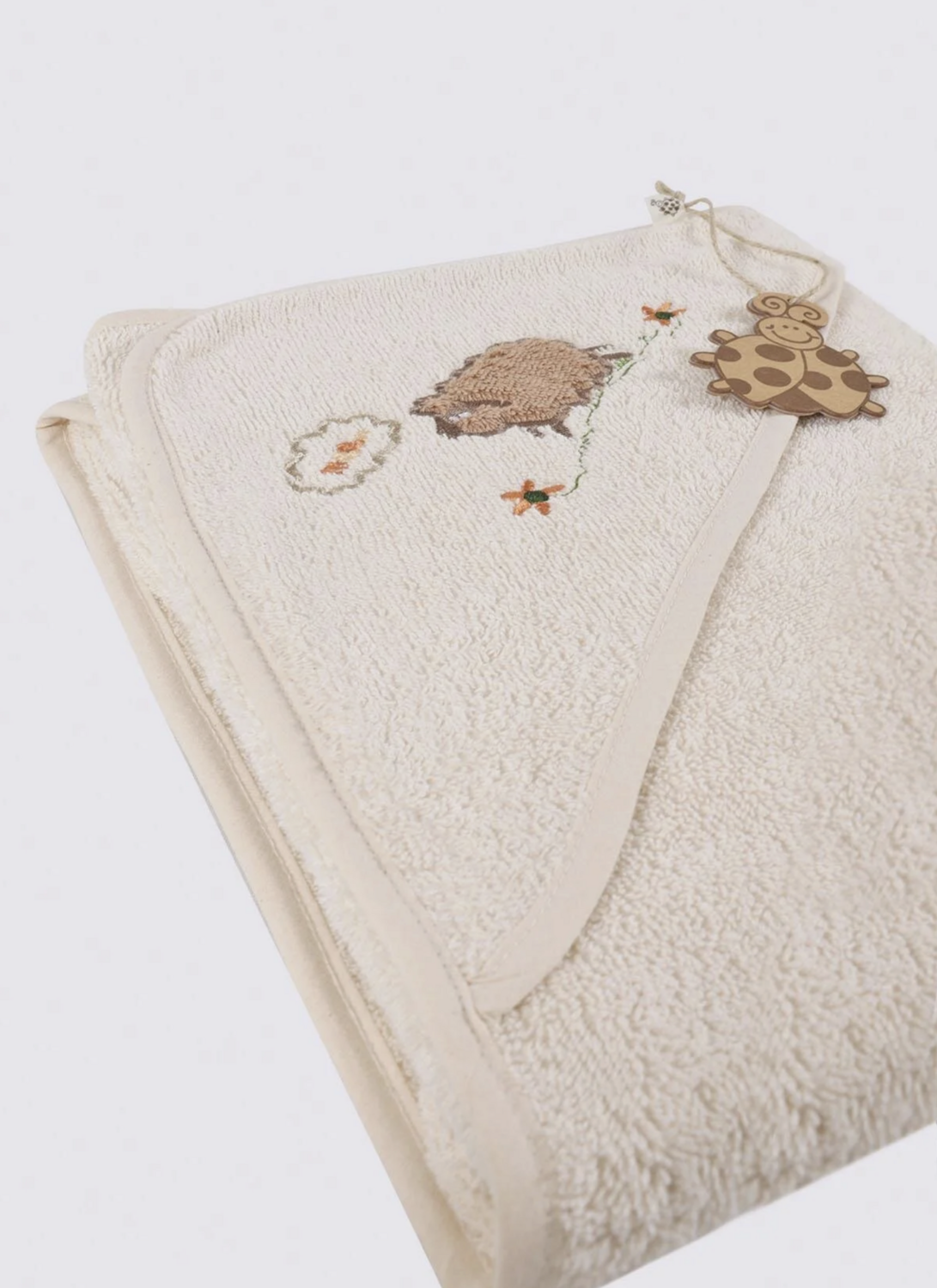 Ecocotton Little Sheep 4 Piece Baby Poncho Set 100% Organic Cotton Embroidered Ecru 0-1 Age