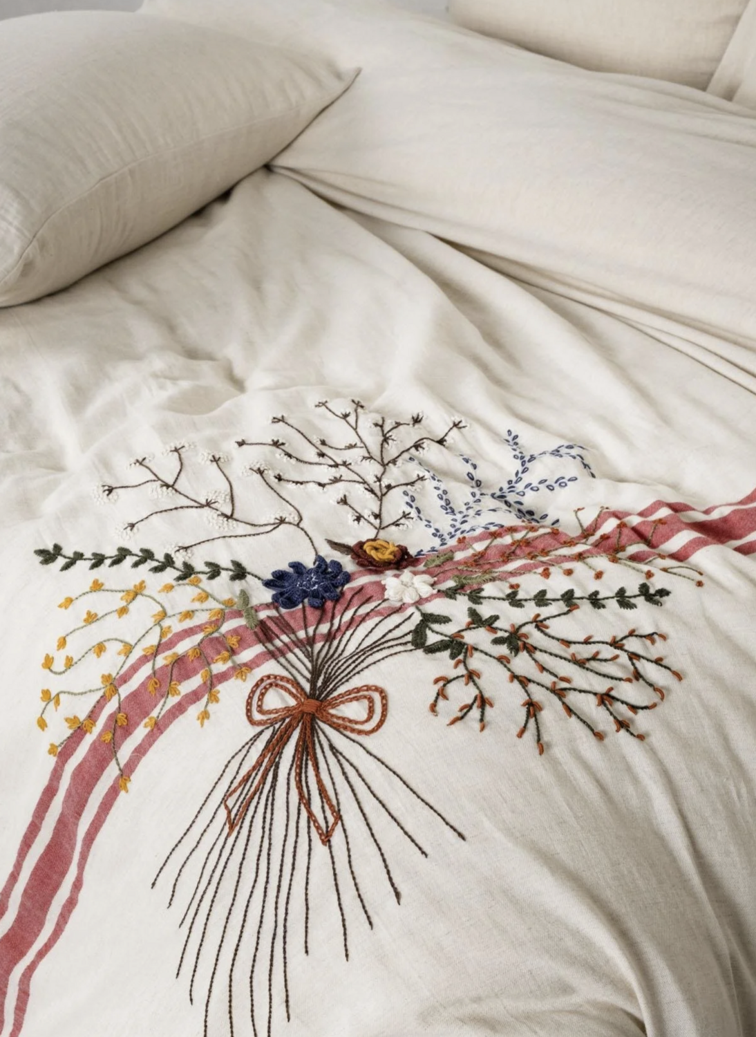Ecocotton Charla 2 Person Duvet Cover Set 100% Organic Cotton Hemp Blend Ecru-Red 200x220 Cm