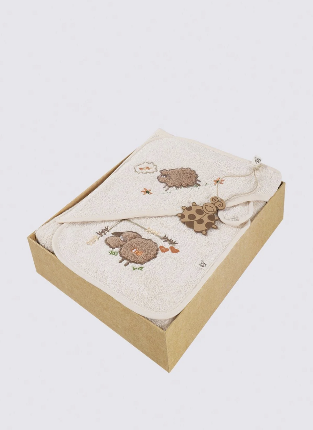 Ecocotton Little Sheep 4 Piece Baby Poncho Set 100% Organic Cotton Embroidered Ecru 0-1 Age