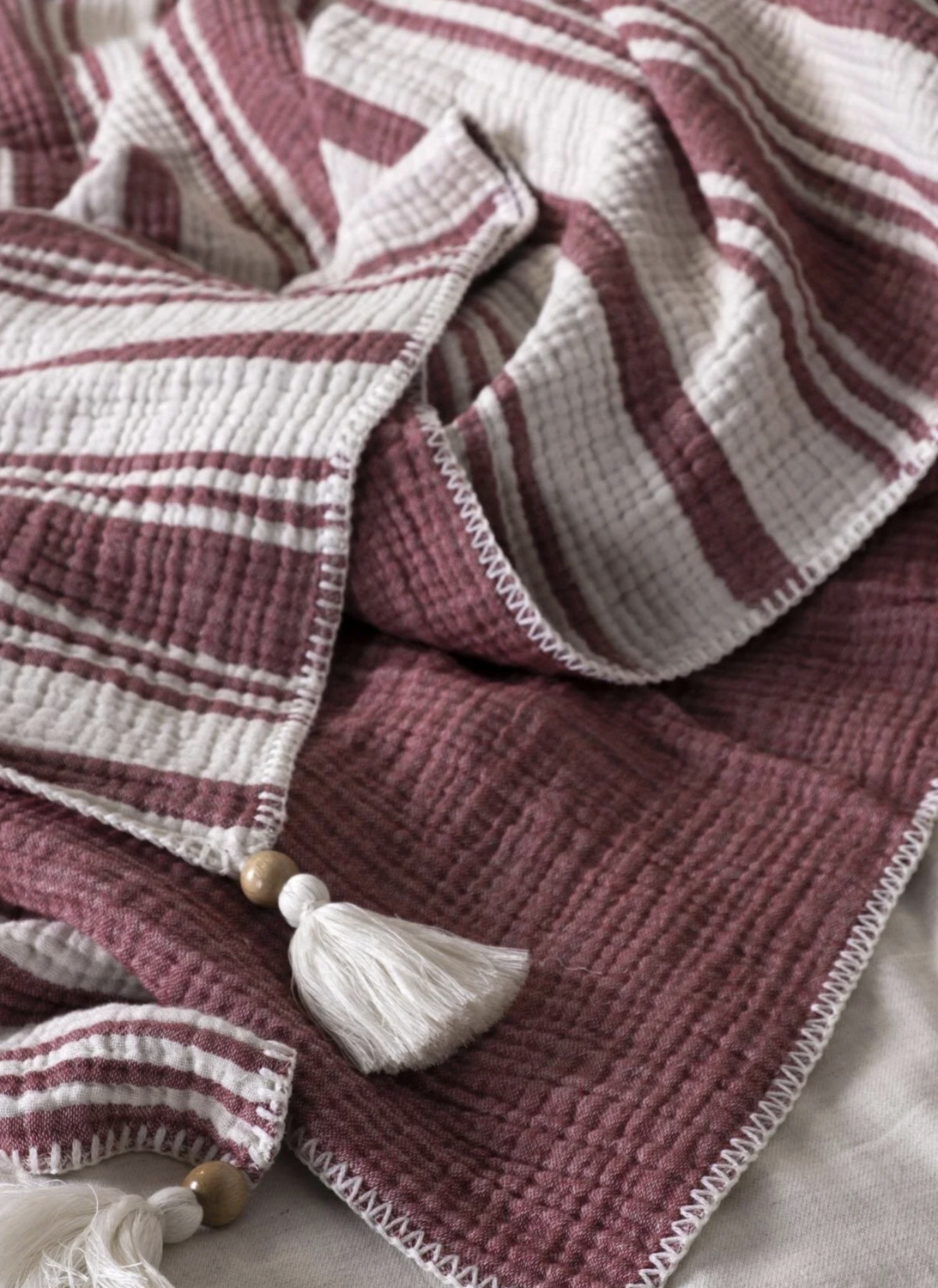 Ecocotton Mila Two Person Bedspread 100% Organic Cotton Muslin Filled Red 240X260 Cm