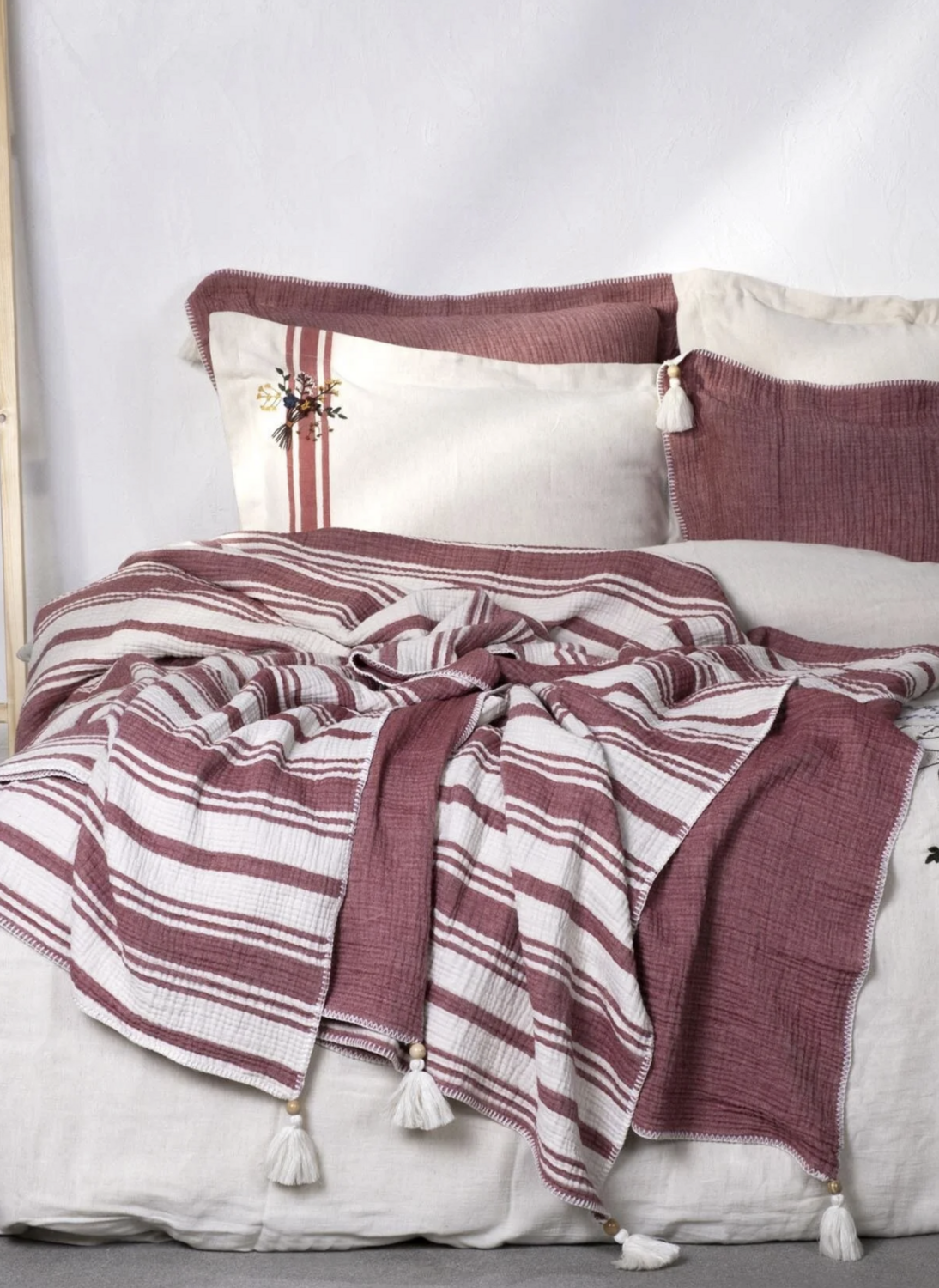 Ecocotton Mila Two Person Bedspread 100% Organic Cotton Muslin Filled Red 240X260 Cm