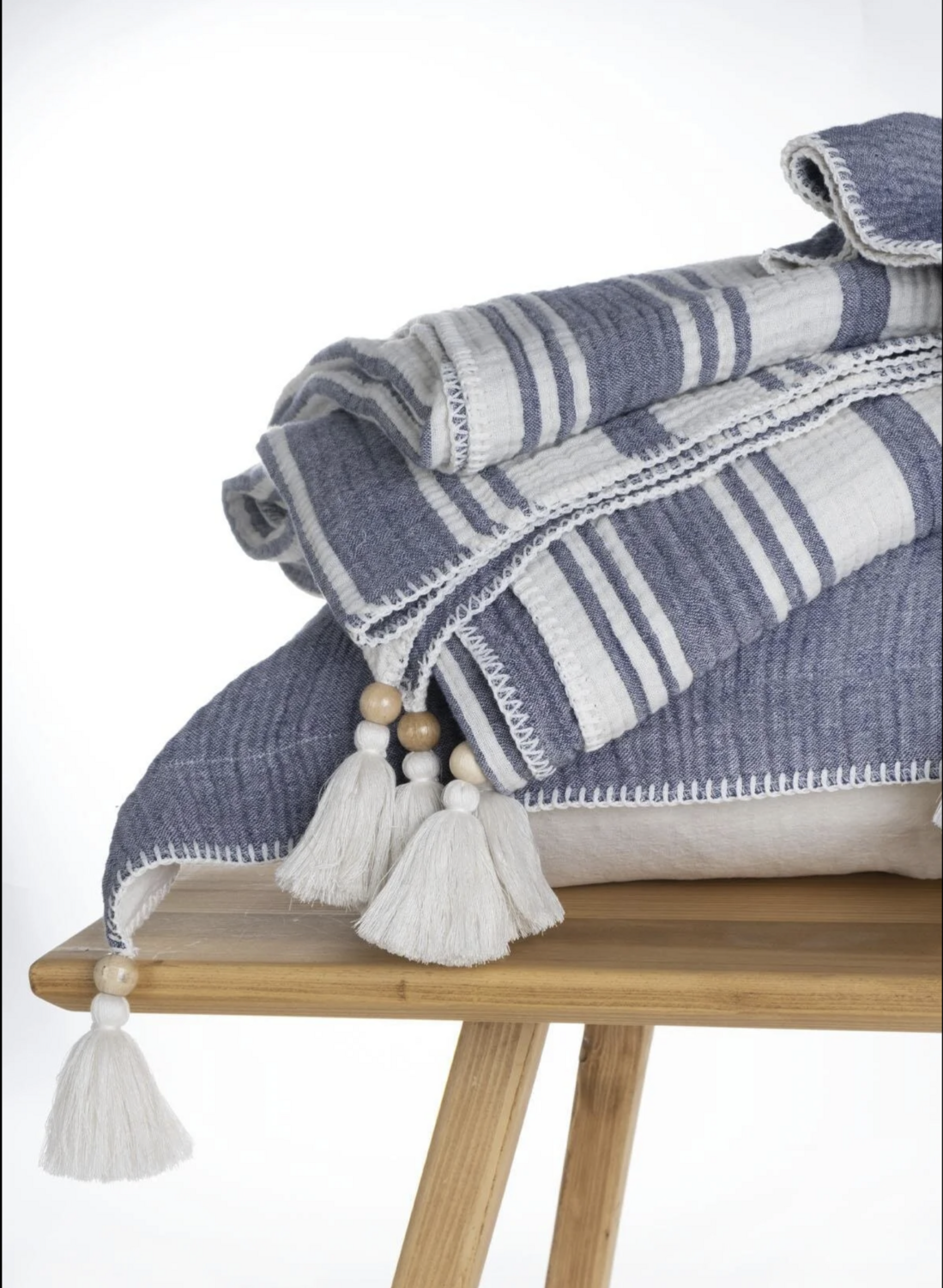 Ecocotton Mila 2 Person Bedspread Set 100% Organic Cotton Muslin Filled Navy Blue240X260 Cm