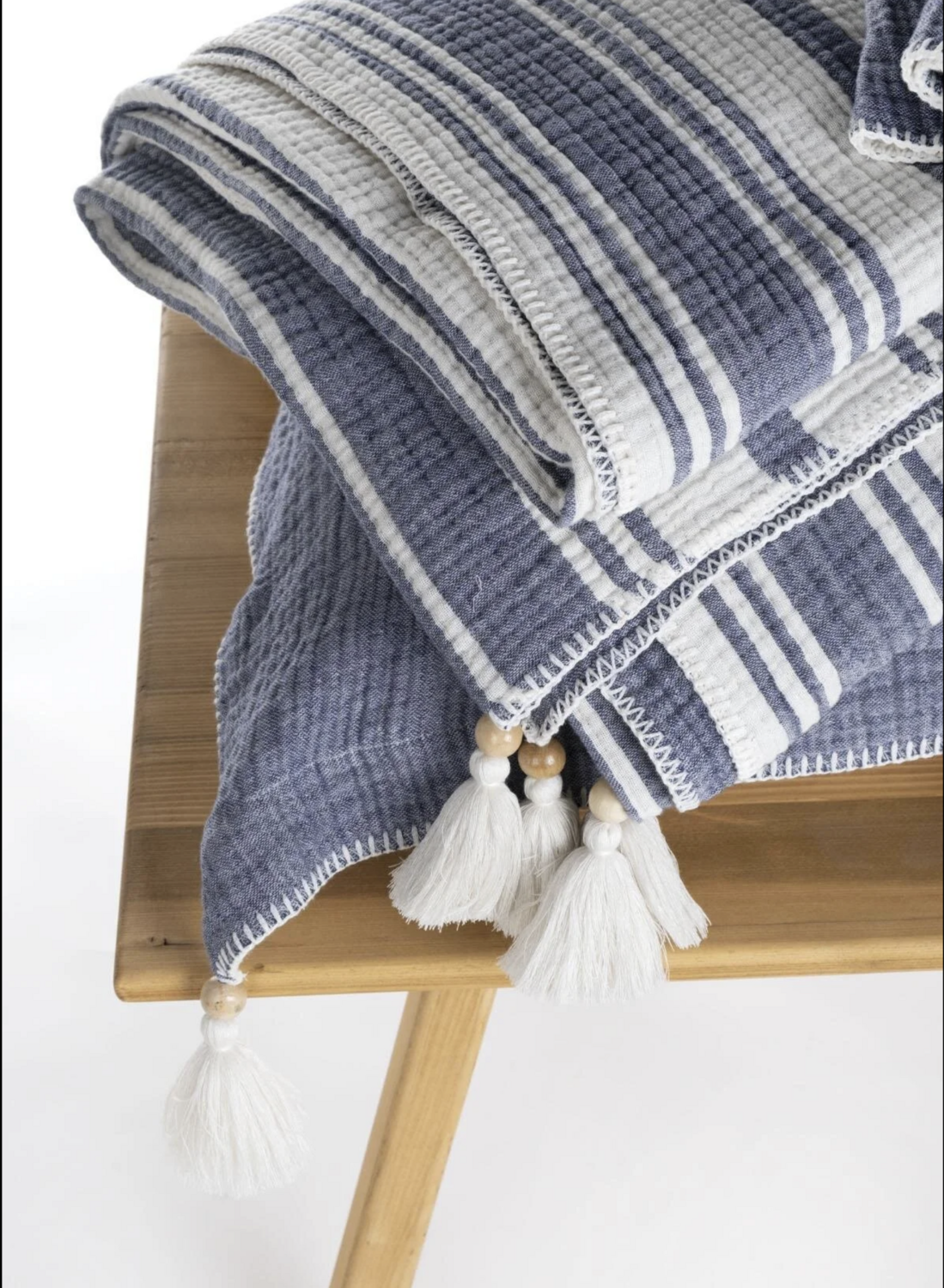 Ecocotton Mila 2 Person Bedspread Set 100% Organic Cotton Muslin Filled Navy Blue240X260 Cm