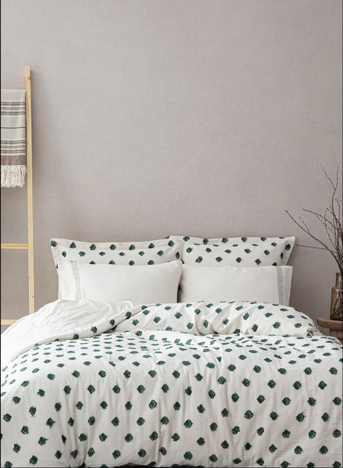 Ecocotton Imre 2 Person Duvet Cover 100% Organic Cotton Muslin Green 200x220 Cm