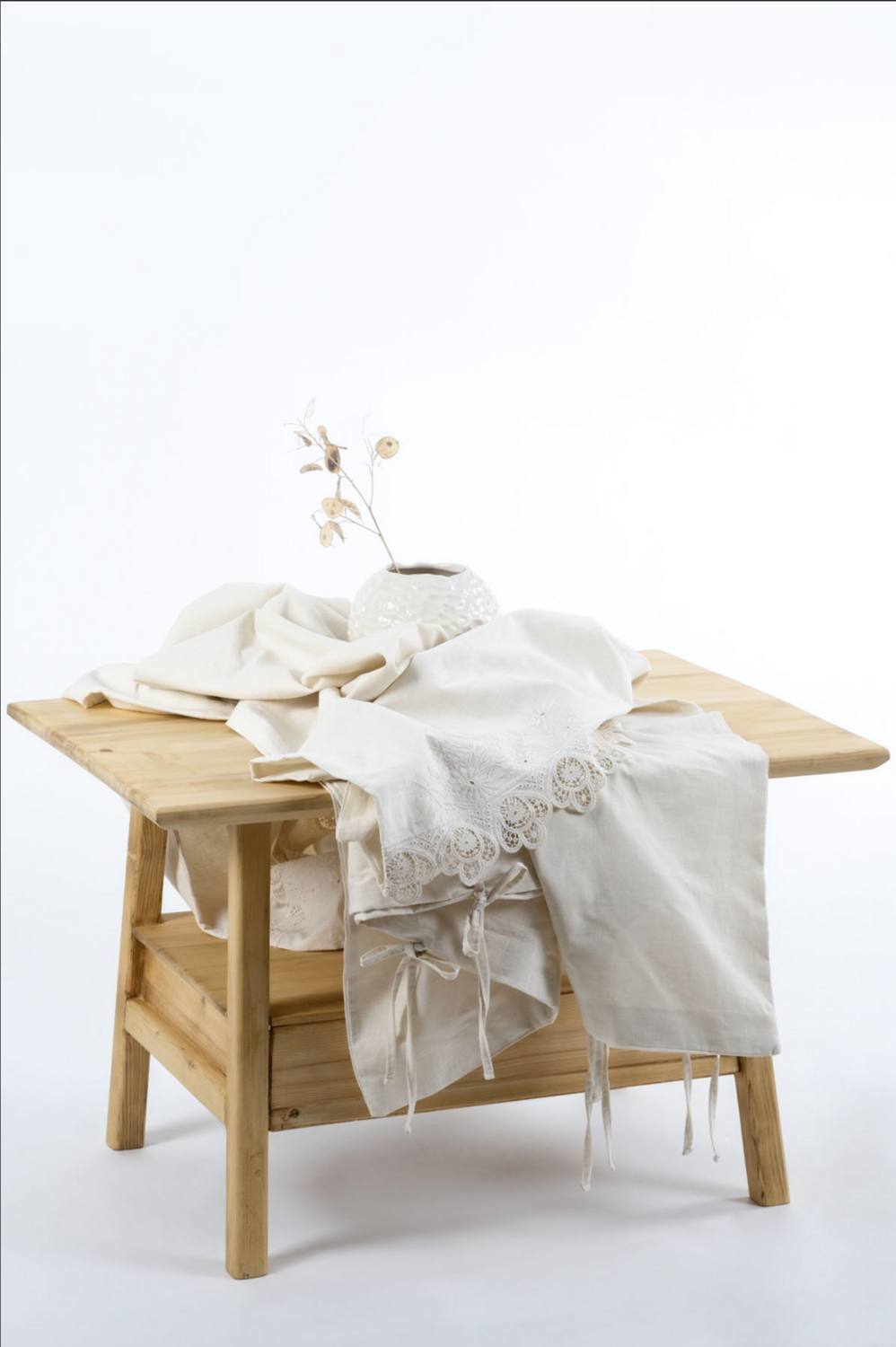 Ecocotton Amanda 2 Person Duvet Cover Set 100% Organic Cotton Linen lace Cream 200x220 Cm