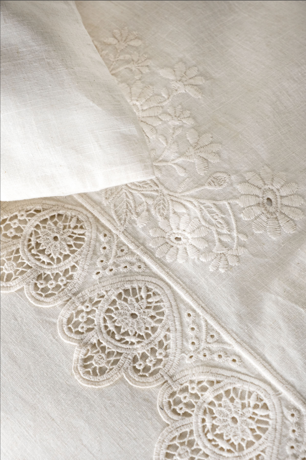 Ecocotton Amanda 2 Person Duvet Cover Set 100% Organic Cotton Linen lace Cream 200x220 Cm