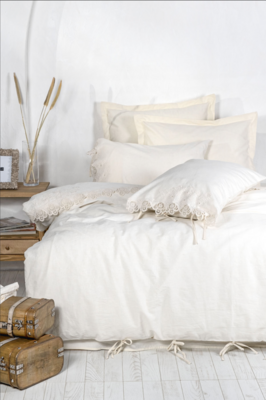 Ecocotton Amanda 2 Person Duvet Cover Set 100% Organic Cotton Linen lace Cream 200x220 Cm