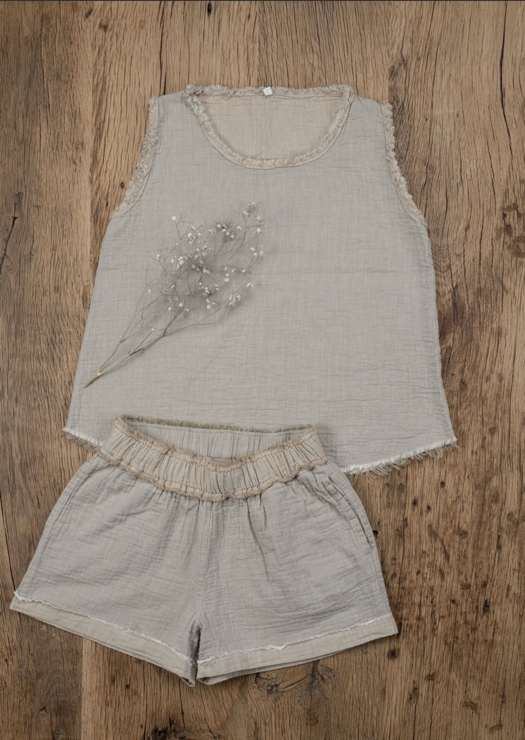 Ecocotton Melsa Women&#39;s Shorts Pajama Set 100% Organic Cotton Muslin Green