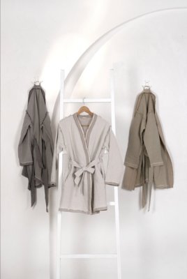Ecocotton Melsa Women Dressing Gown 100% Organic Cotton Muslin Beige