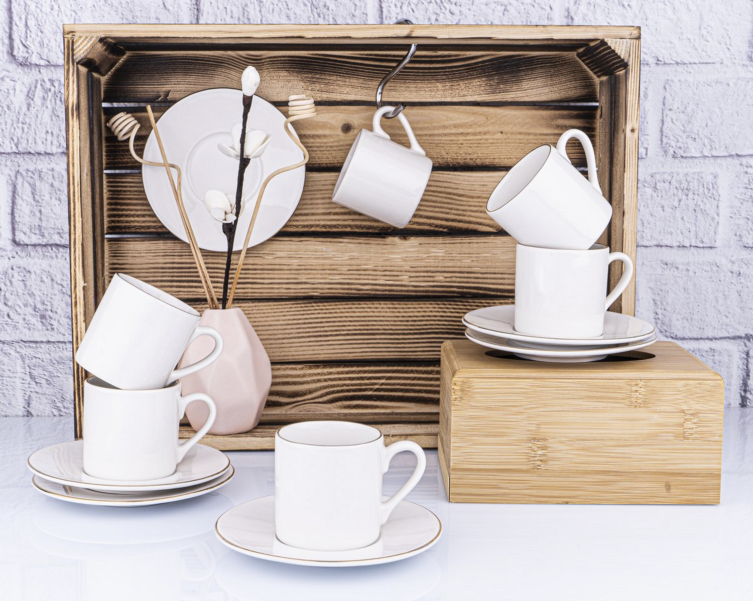Bambum Naz 6 persoons koffiekopjes set wit