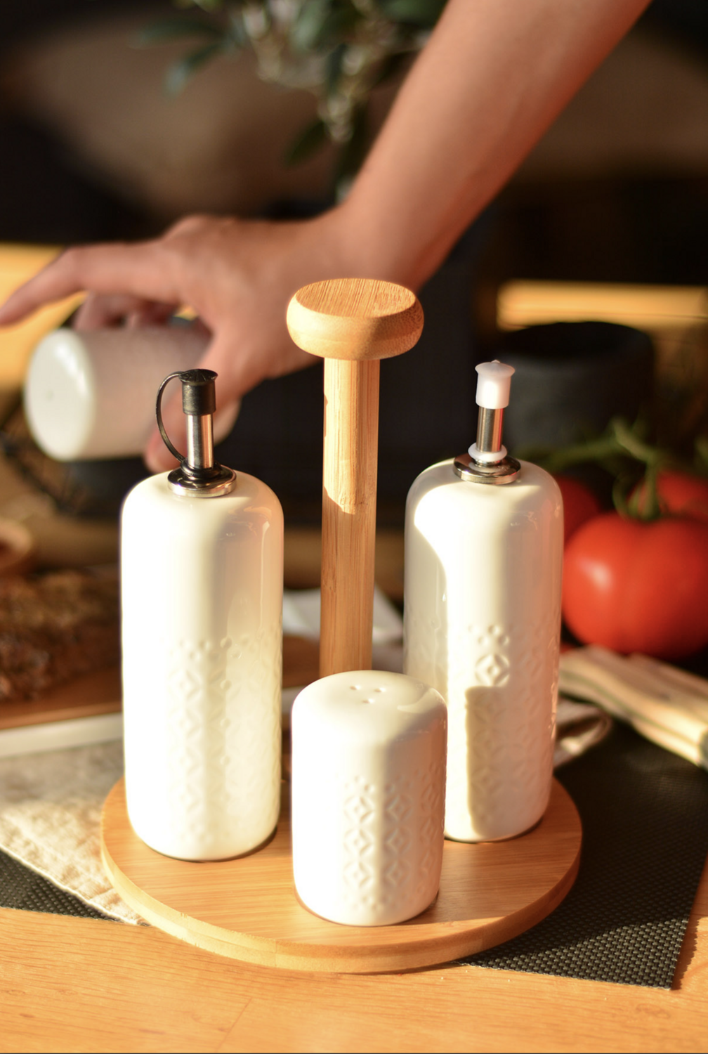 Bambum Champion Oil Holder Vinegar Holder Salt Shaker Pepper Shaker
