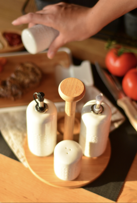 Bambum Champion Oil Holder Vinegar Holder Salt Shaker Pepper Shaker