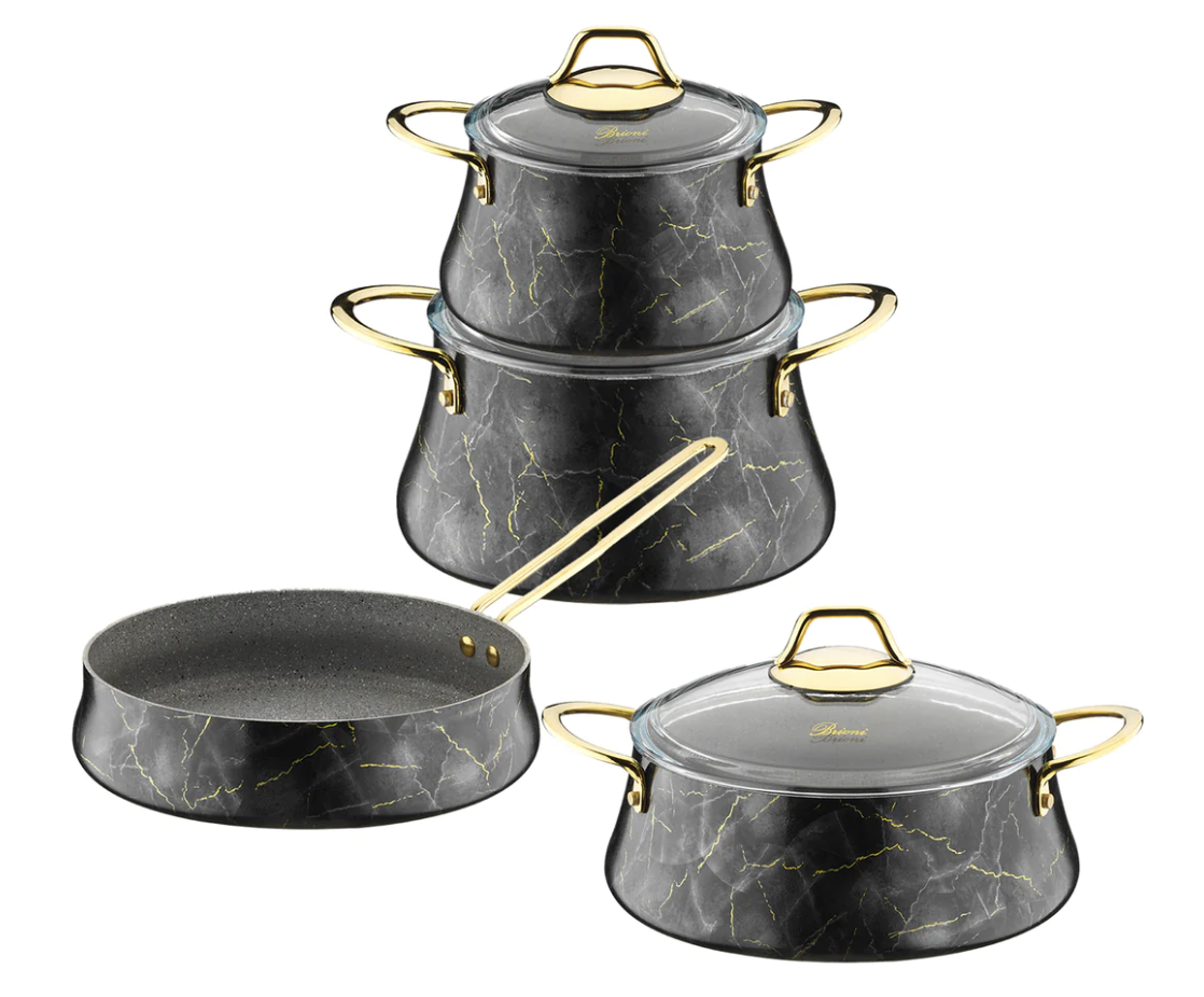Brioni Marble 7 Pcs Cookwares Set Black