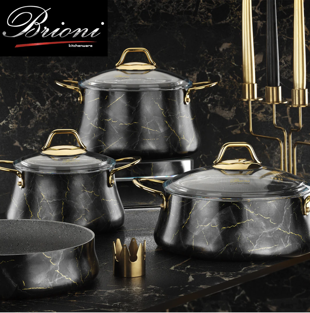 Brioni Marble 7 Pcs Cookwares Set Black