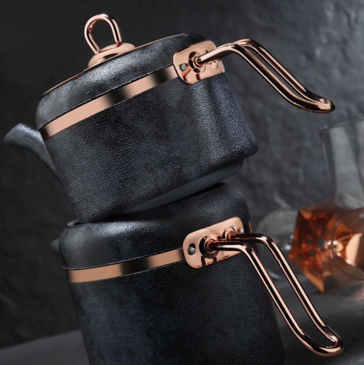 Brioni Royal Stone Tea Pot Set Anthracite Copper