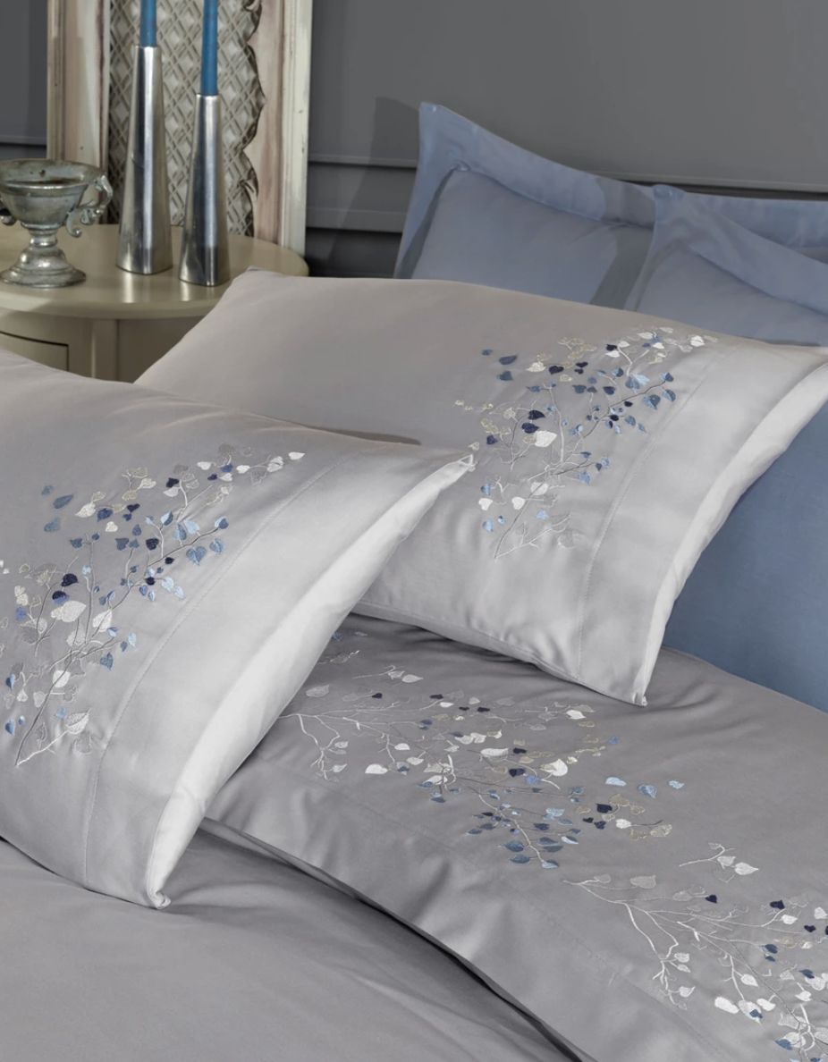 Dantela Alya Two-Person Embroideried Coton Sateen Duvet Cover Set Grey