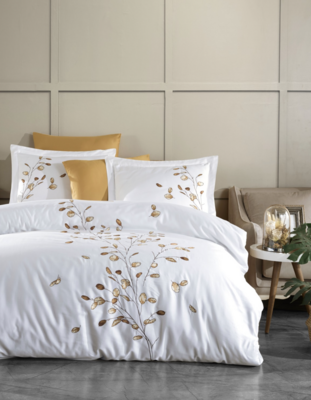 Dantela Sedef Tweepersoons Geborduurd Katoensatijn Dekbedovertrek Set