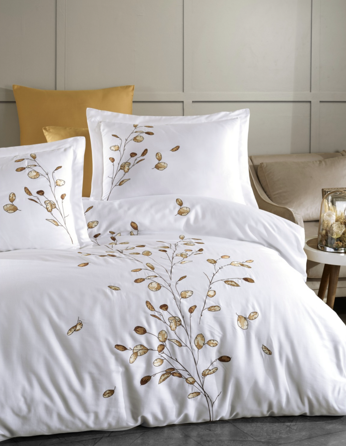 Dantela Sedef Two-Person Embroideried Coton Sateen Duvet Cover Set