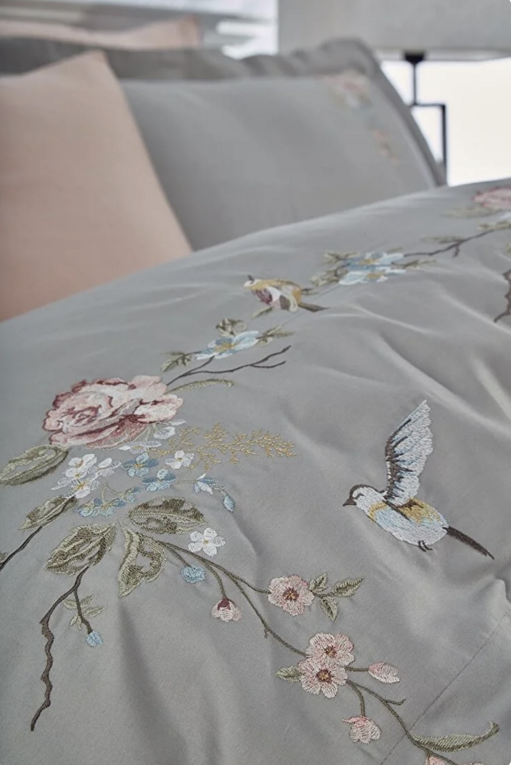 Dantela Rüya Two-Person Embroideried Coton Sateen Duvet Cover Set Grey