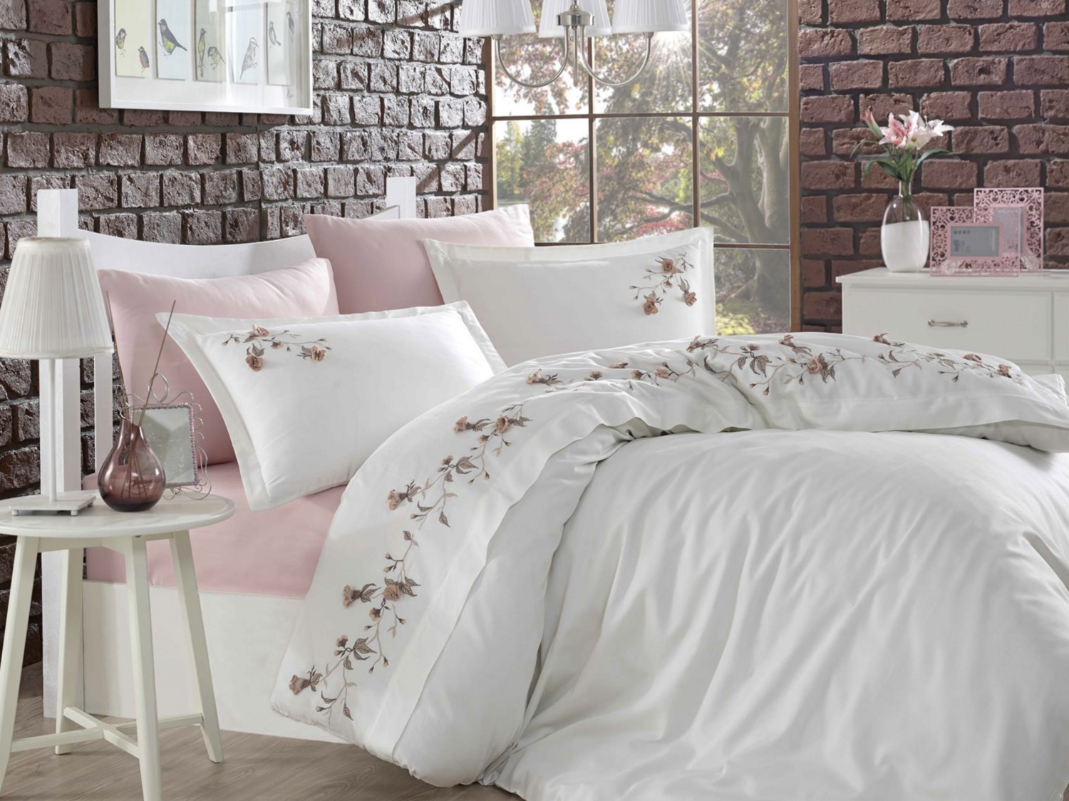 Dantela  Anetta 3D Two-Person Embroideried Coton Sateen Duvet Cover Set