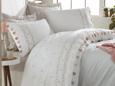 Dantela Royal Tweepersoons Geborduurd & Geribbeld Katoensatijn Dekbedovertrek Set