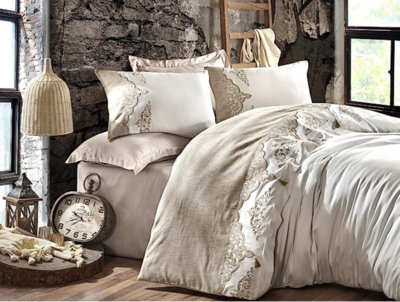 Dantela Ceren Two-Person Embroideried &Tasseled Coton Sateen Duvet Cover Set
