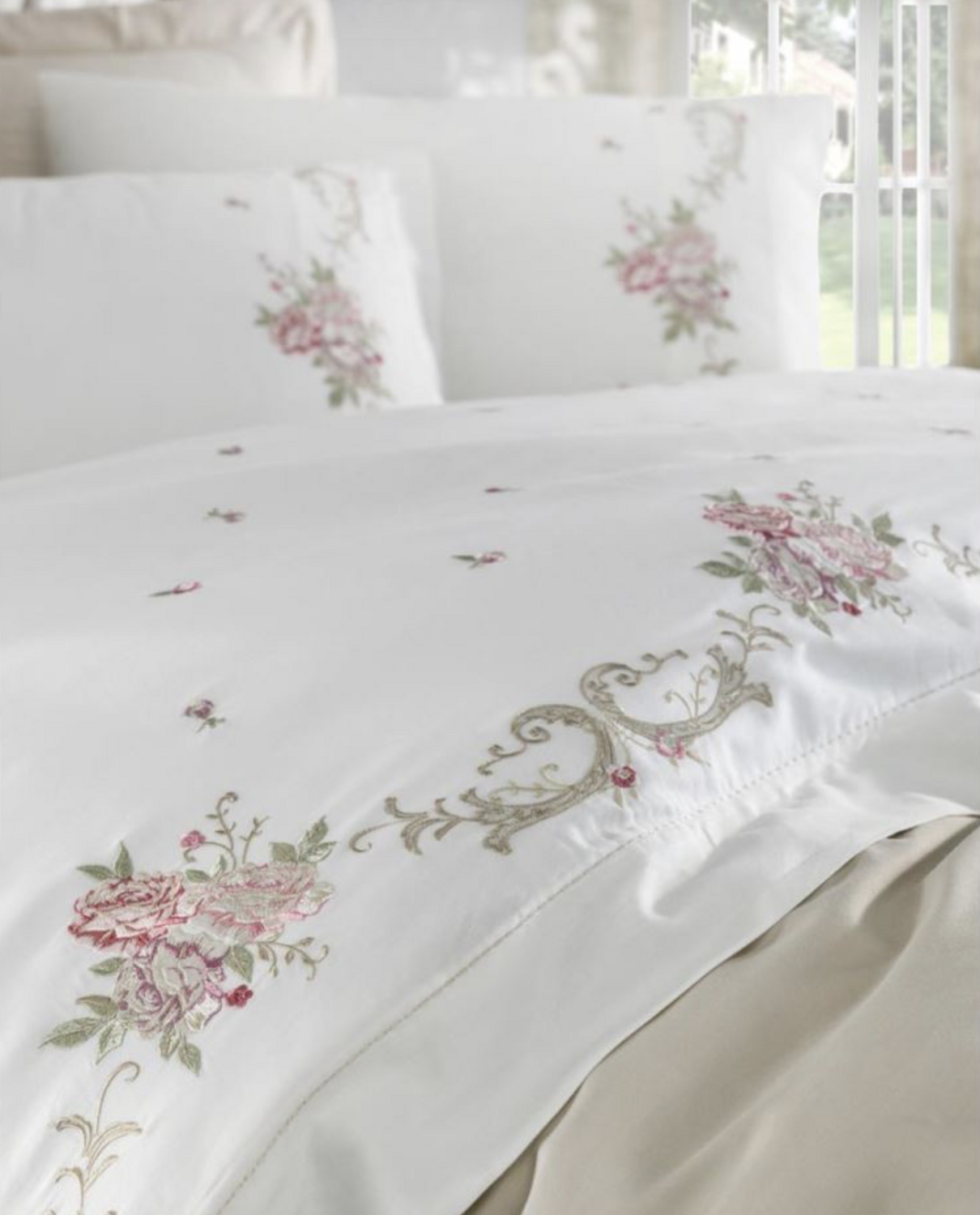 Dantela Rosenna Çift kişilik Nakışlı Pamuk Saten Nevresim Takımı