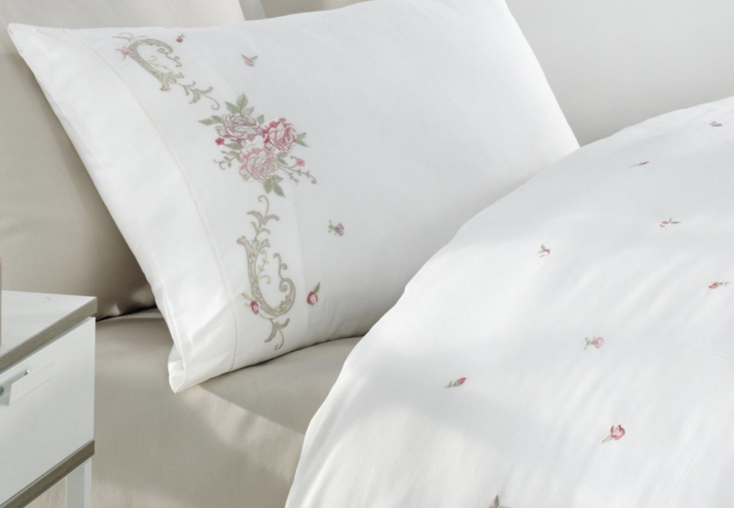 Dantela Rosenna Çift kişilik Nakışlı Pamuk Saten Nevresim Takımı