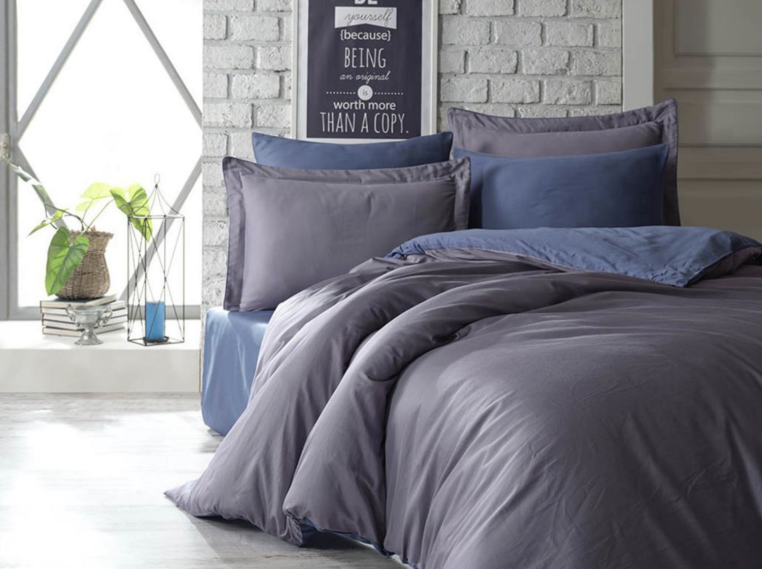 Dantela Tuana One-Person Embroideried Coton Sateen Duvet Cover Set Blue