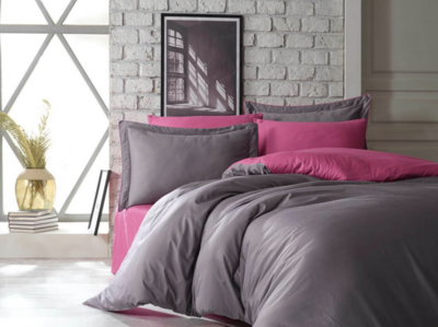 Dantela Tuana Eenpersoons Geborduurd Katoenen satijn Dekbedovertrek Set Fuchsia