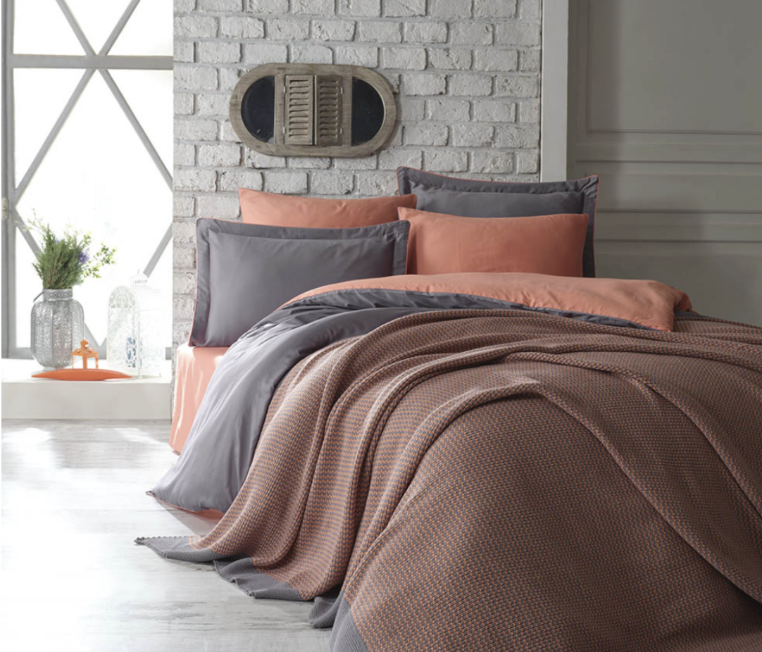 Dantela Tuana Coton Sateen Duvet Cover &amp; Blanket Set Orange