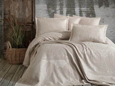 Dantela Hazel Jacquard Bed Spread with Chenille Beige