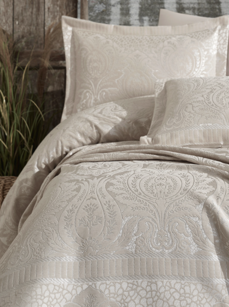 Dantela Hazel Jacquard Bed Spread with Chenille Beige