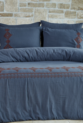 Dantela Ethica two-person Embroidered muslin Duvet Cover Set Indigo