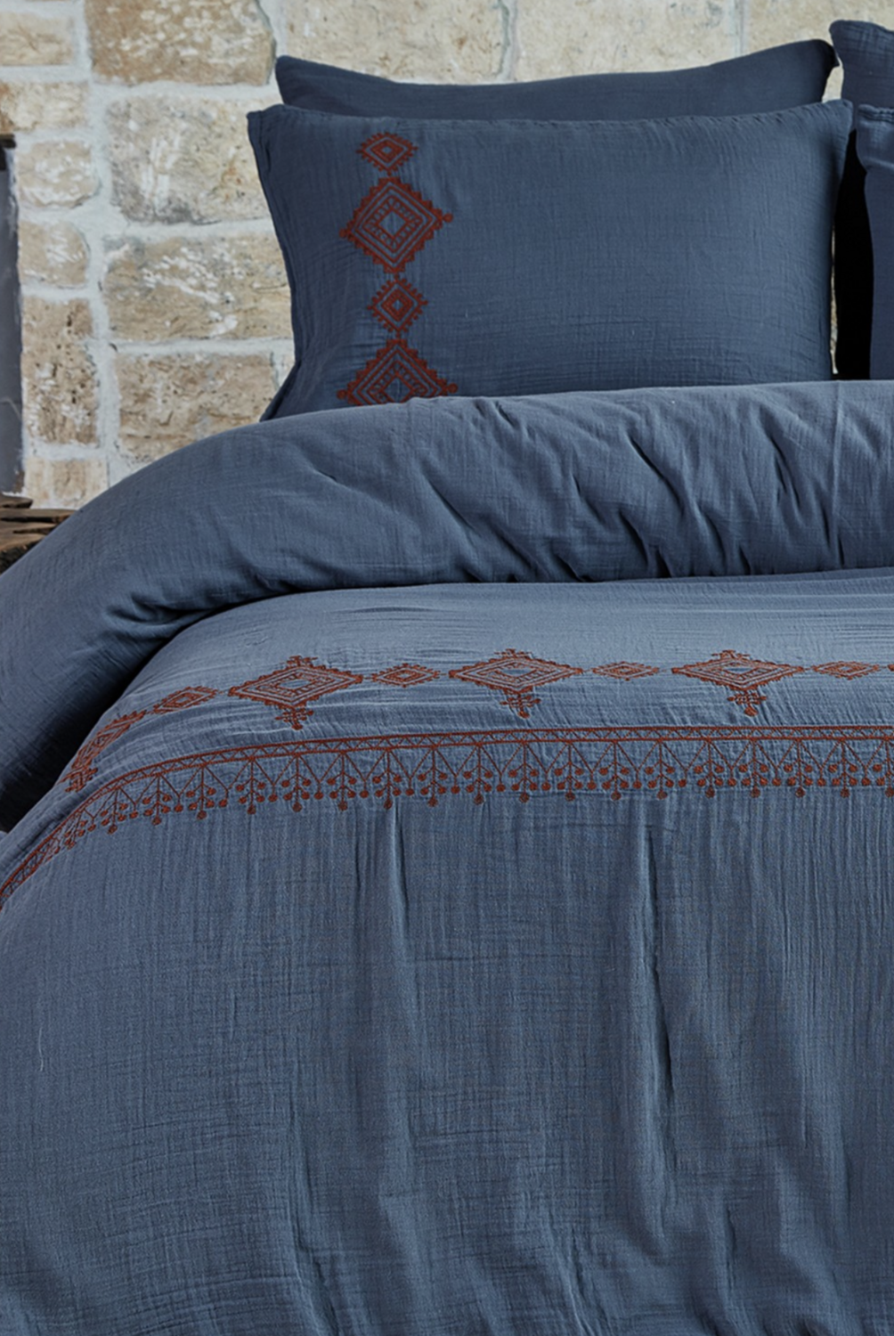 Dantela Ethica two-person Embroidered muslin Duvet Cover Set Indigo