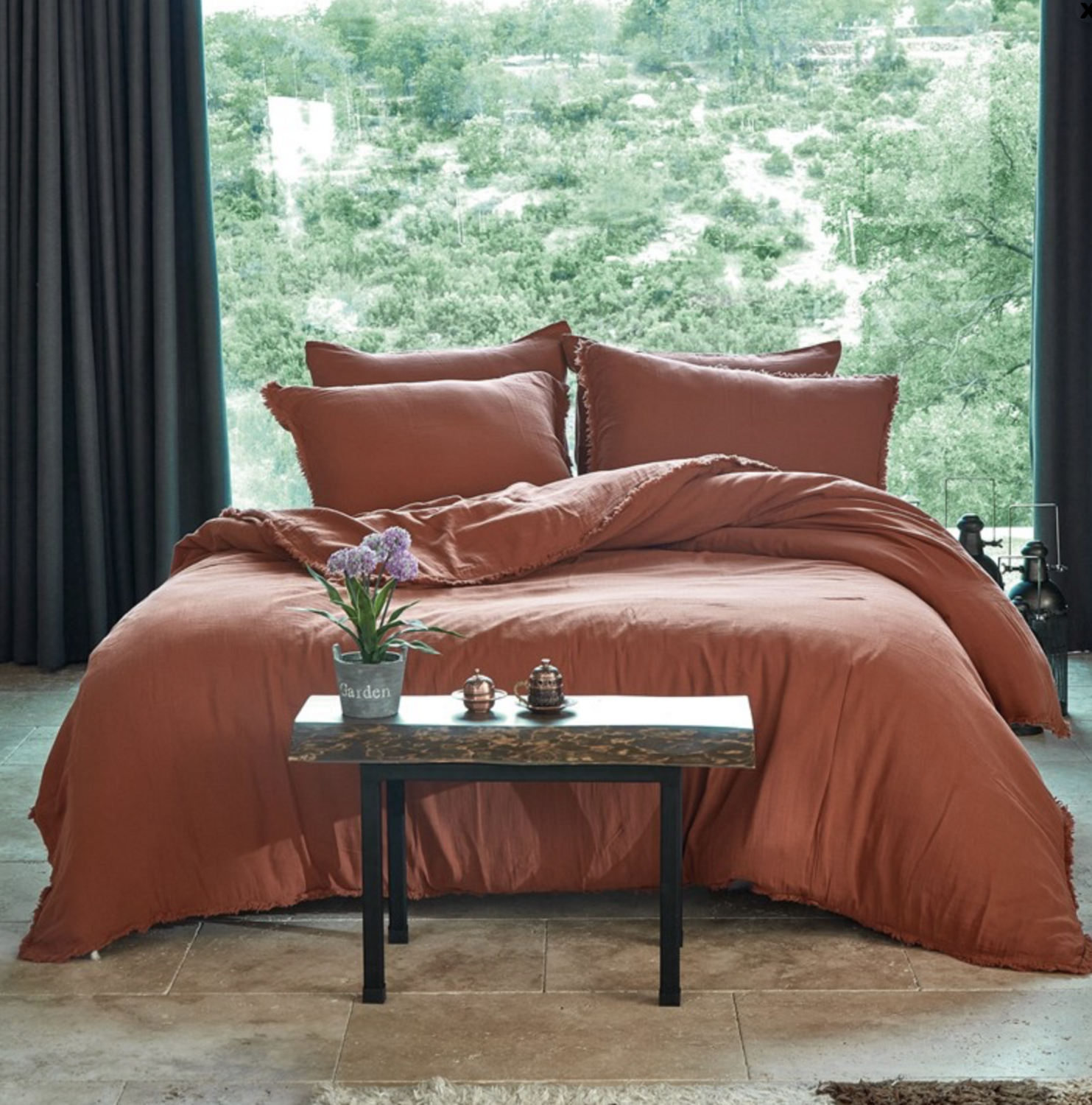 Dantela Shine two-person muslin Duvet Cover Set Brick