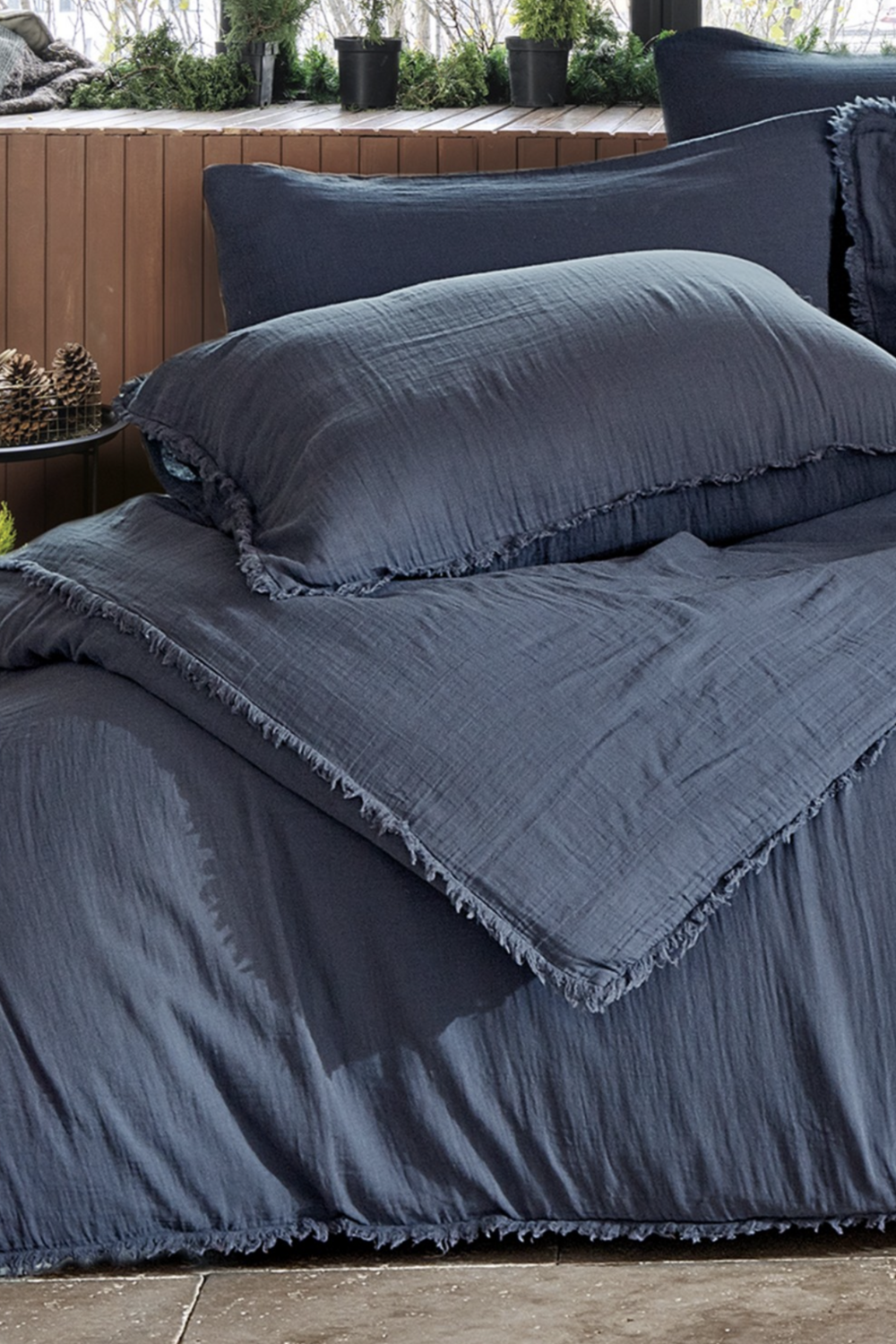 Dantela Shine two-person muslin Duvet Cover Set (King Size) Indigo