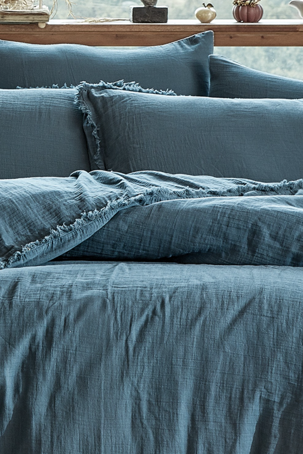 Dantela Shine two-person muslin Duvet Cover Set (King Size) Petrol blue